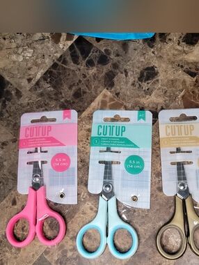 CutUp 5.5" Craft Scissors in Pink, Light Blue, Metallic Gold Bundle Of 3